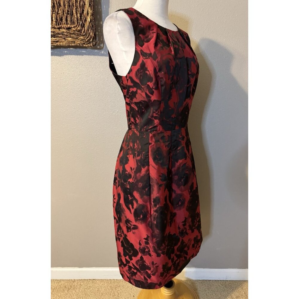 Talbots A Line Dress 14 Red Black Rose Pockets Sleeveless Career Church Party - Picture 6 of 13